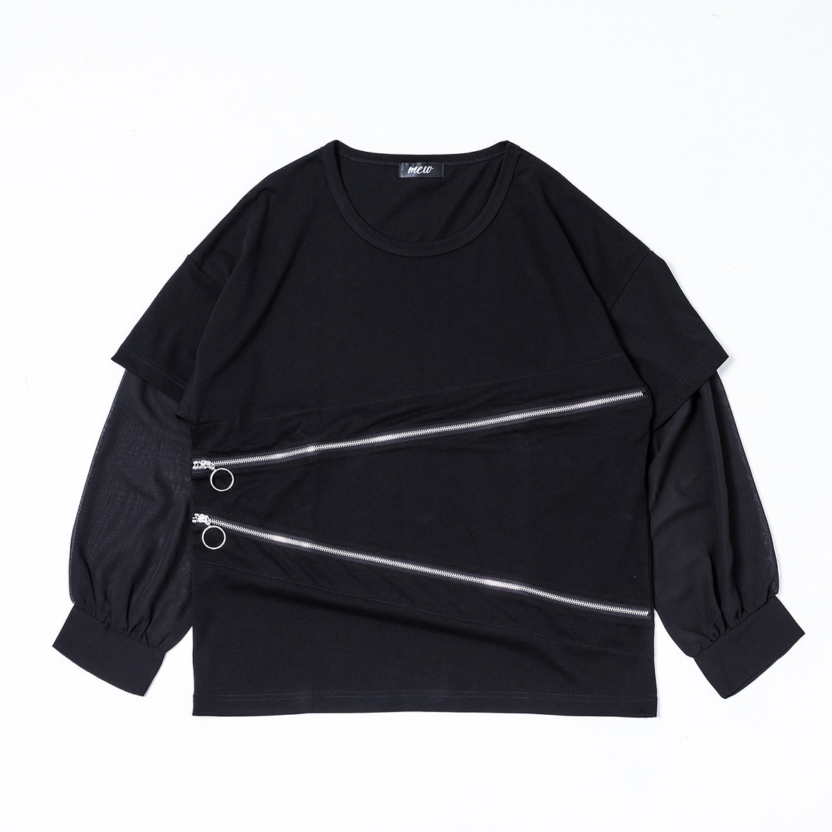 mew】ZIPレイヤードL/S Tシャツ(BLK)