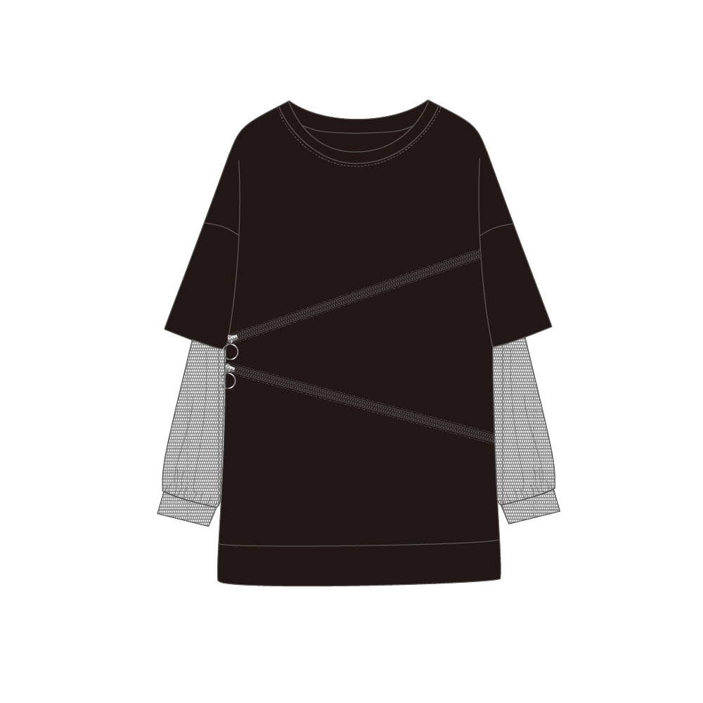 mew】ZIPレイヤードL/S Tシャツ(BLK)